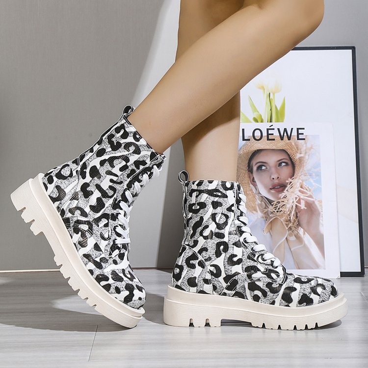 Stiefel & Stiefeletten |  Damen Schnür-Bootie Mit Rassigem Leo-Print Damen Damen